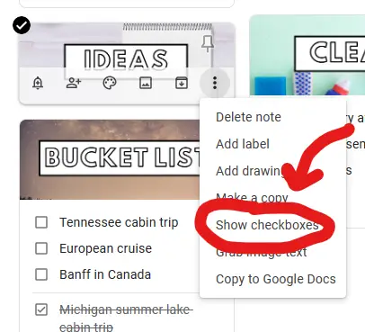 Create checkboxes in Google Keep notes to make lists