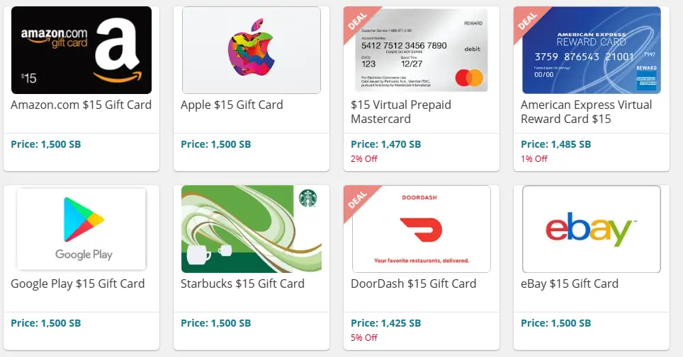 Screenshot of $15 gift cards I could cash out to make money