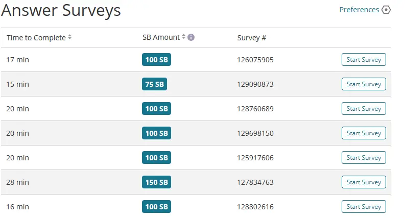 Screenshot of Swagbucks surveys to take a make money