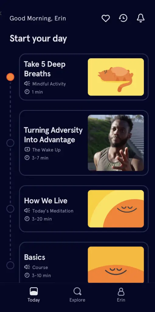 Headspace app personalized home page