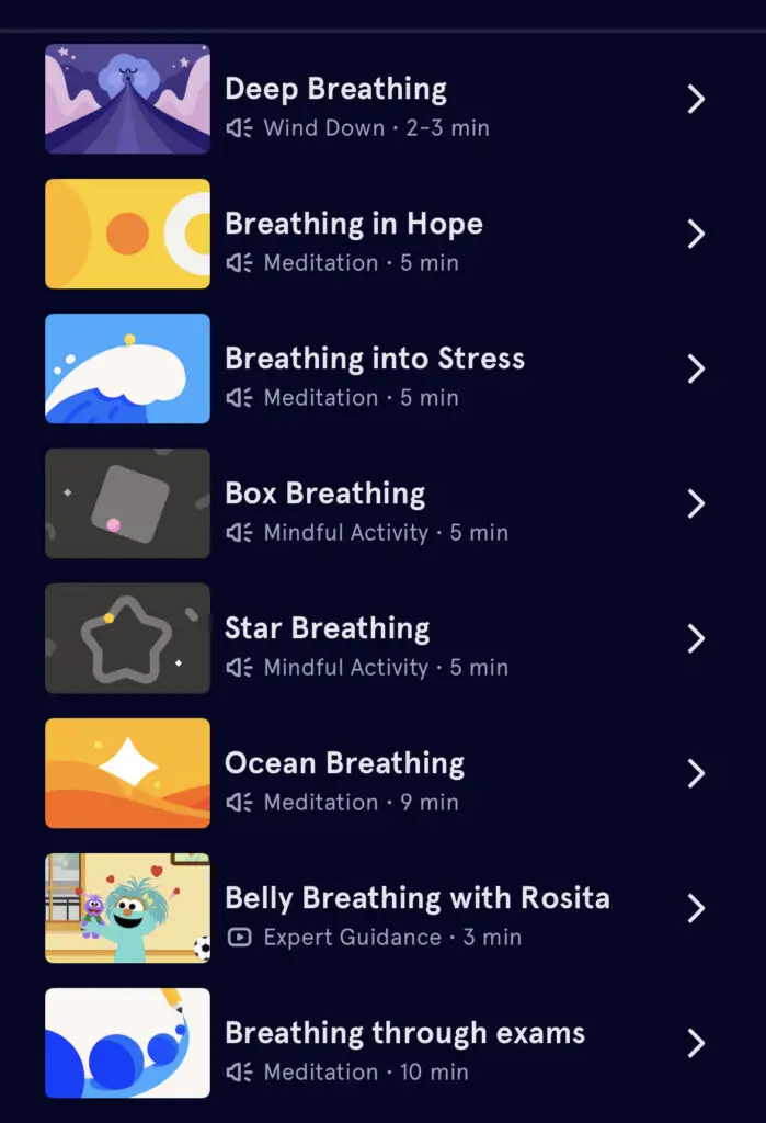 Screenshot of breathing exercises in Headspace app- one of the best apps for moms