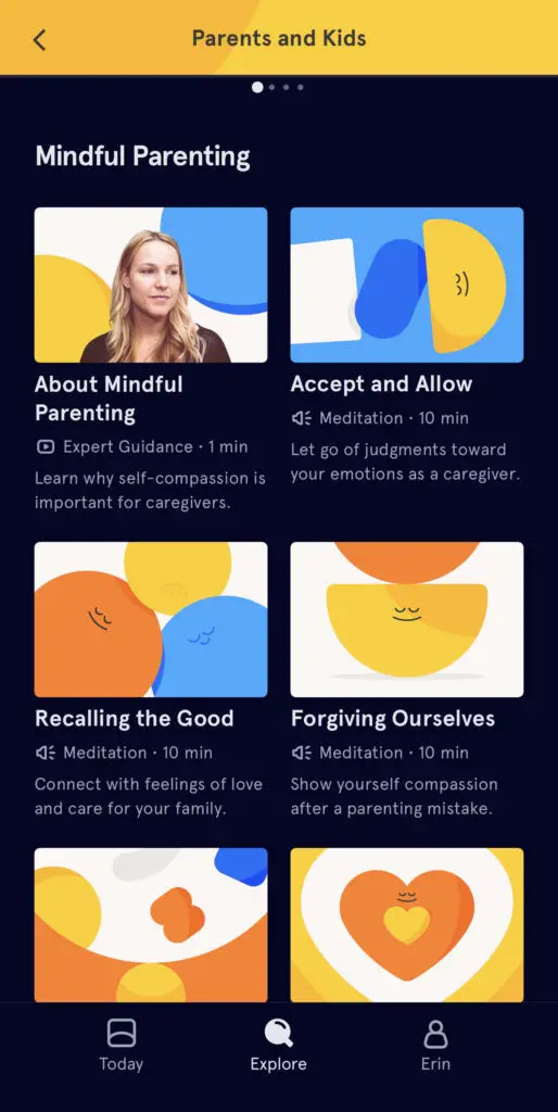 Headspace app offers a section on mindful parenting